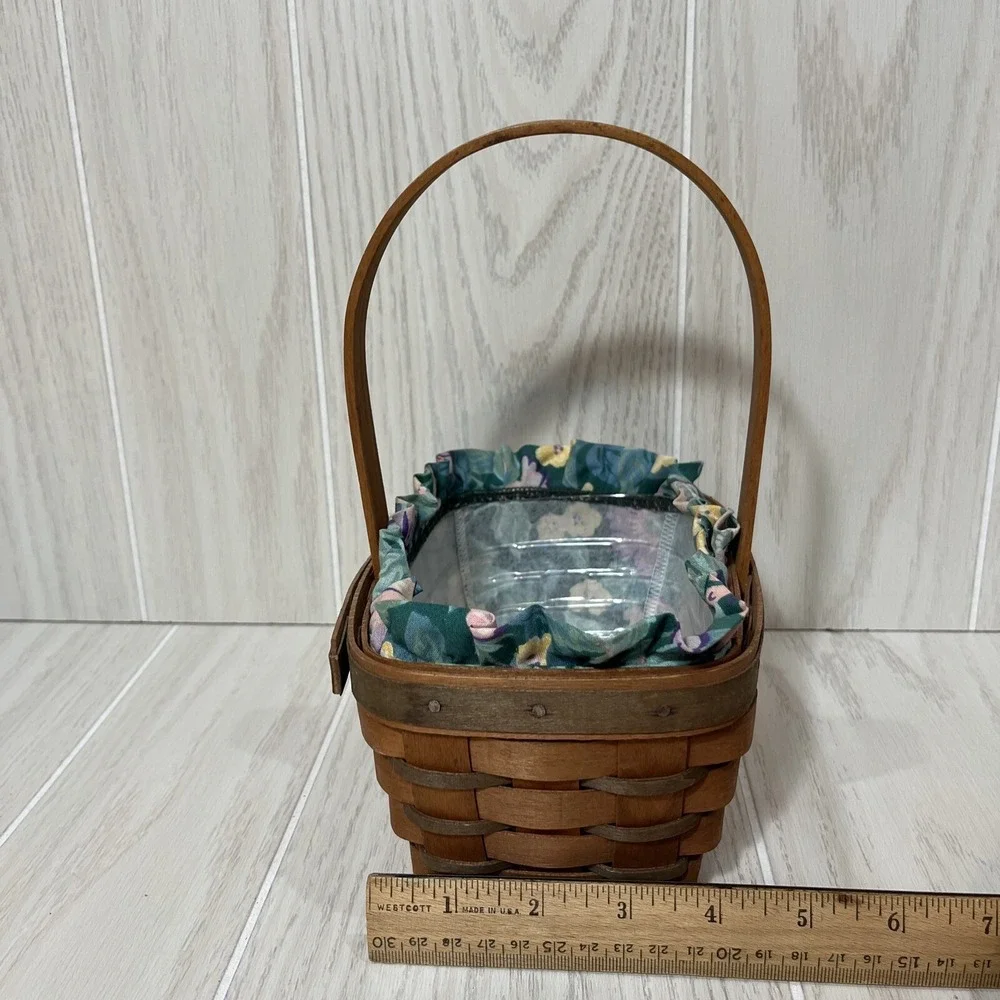 Longaberger 1993 Small Stained Easter Basket Fabric w/ Plastic protector Insert